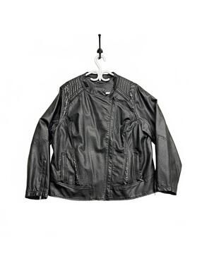 MBLM Penningtons Black Faux Leather Jacket with Quilted and Textured Details XL